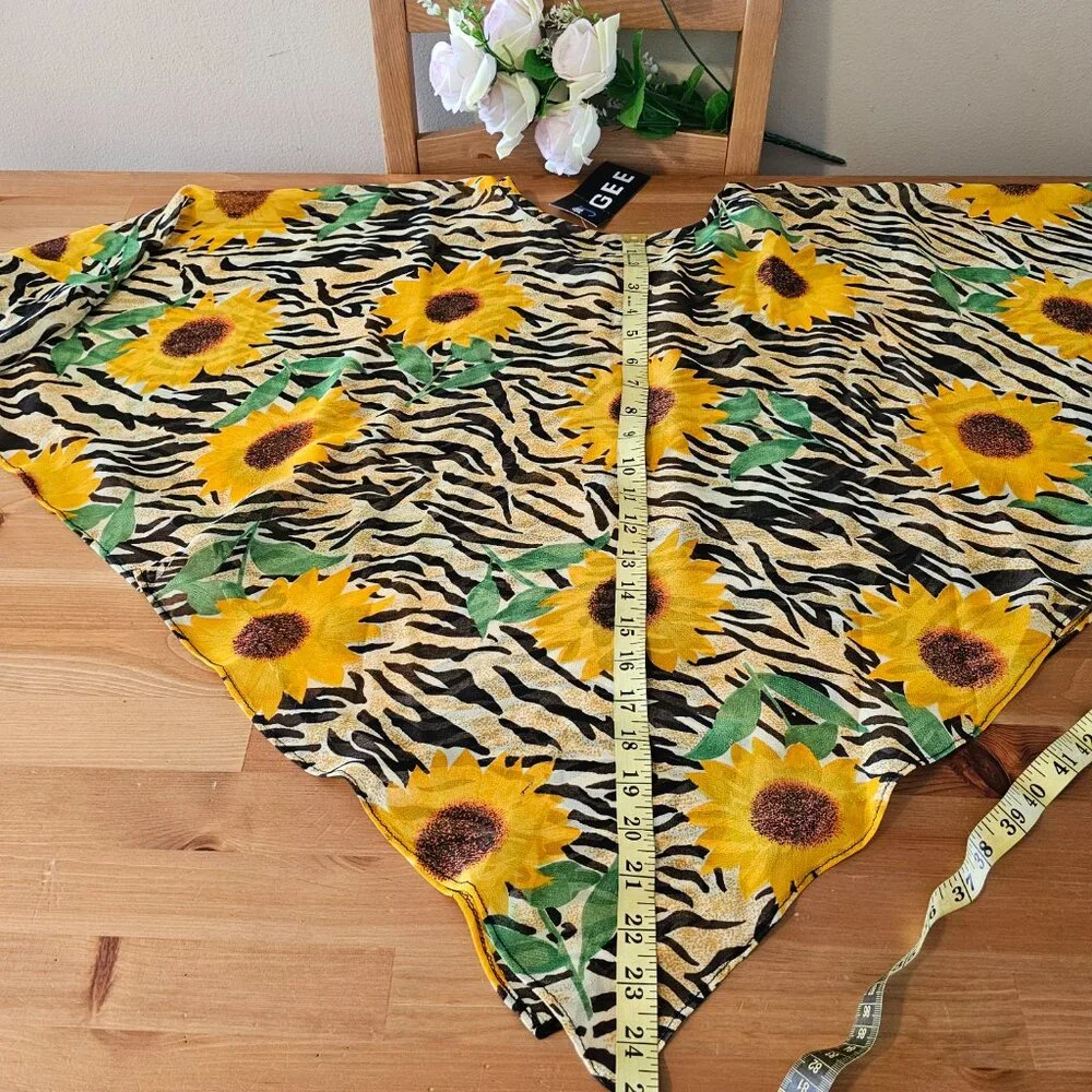 J GEE - Vintage Triangular Shawl Wrap Sunflowers Women Black - Picture 8 of 10